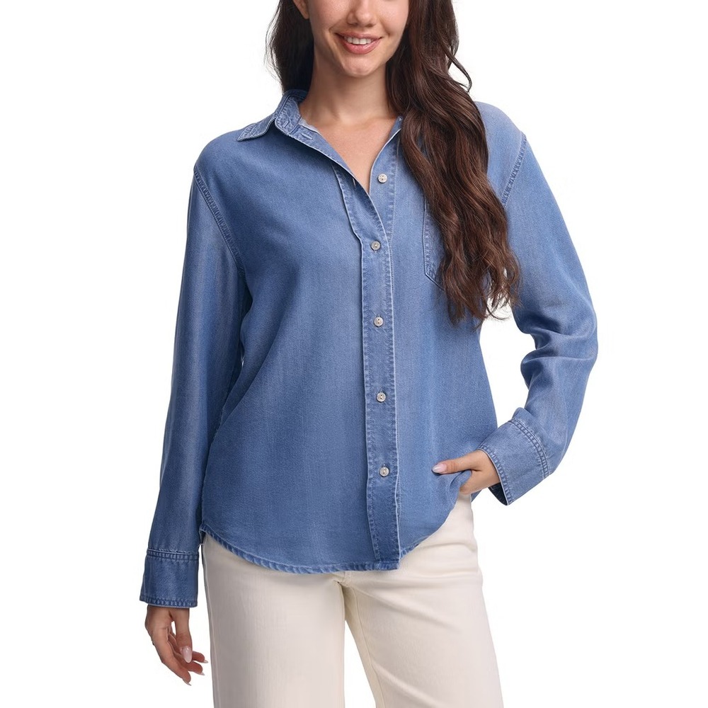 Frye Women's Lyocell Button-Up Shirt, Blue, Size: Large, New